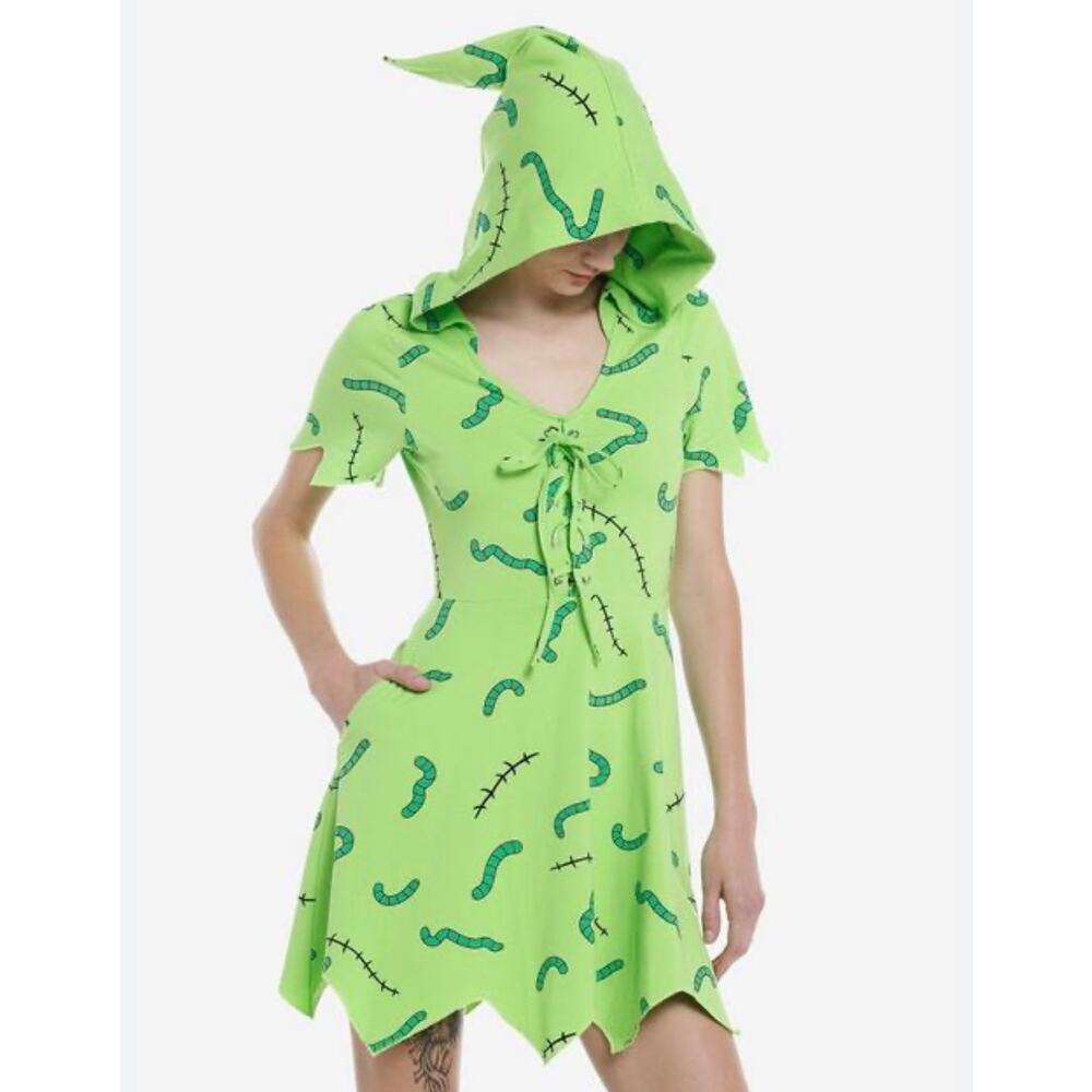 Hot Topic Nightmare Before Christmas Oogie Boogie Dress Large Green Hooded worm